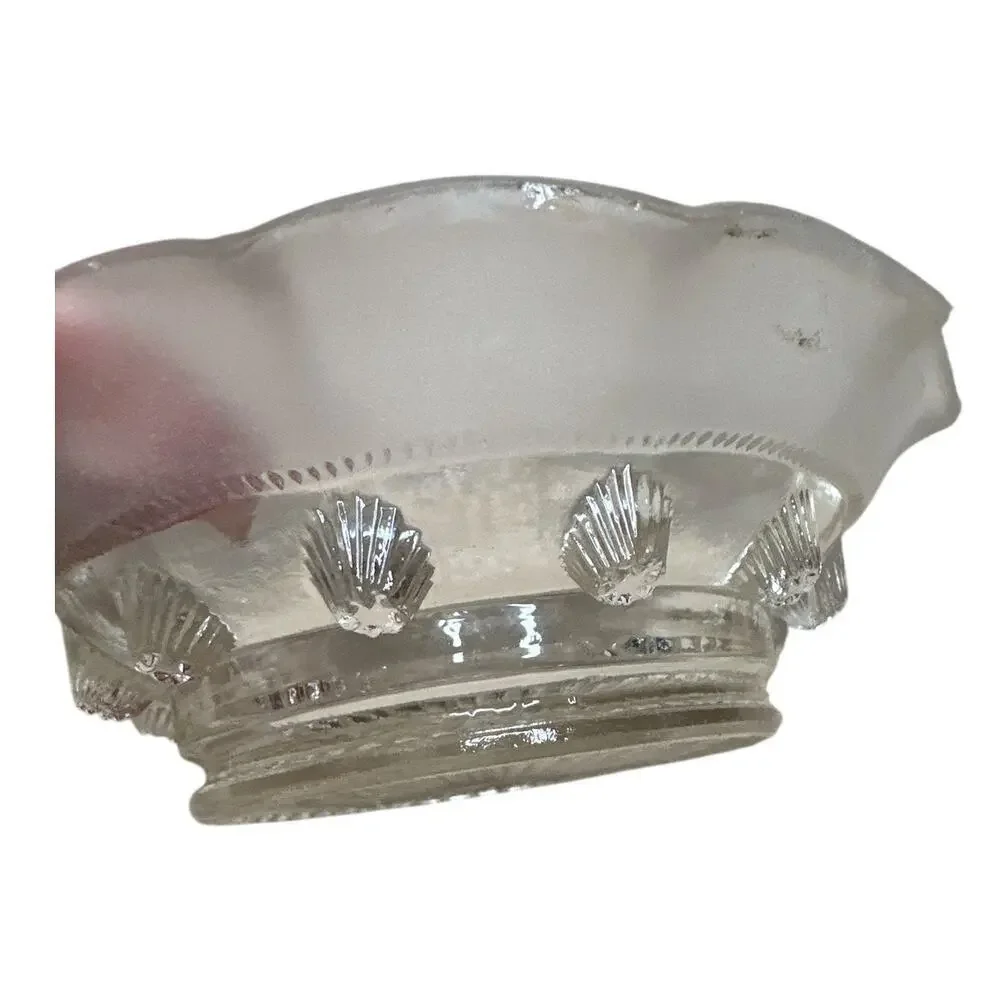 Vintage Pressed Clear Glass Candy Dish Flower Scalloped Edges Starburst